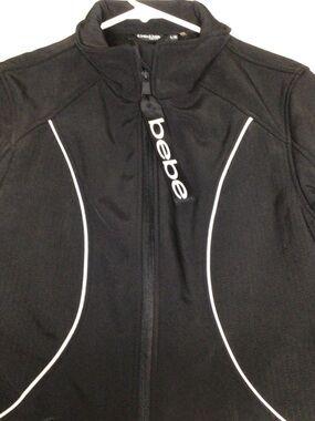 bebe Black Performance Zip Jacket with White Piping c ladies all sea jacket